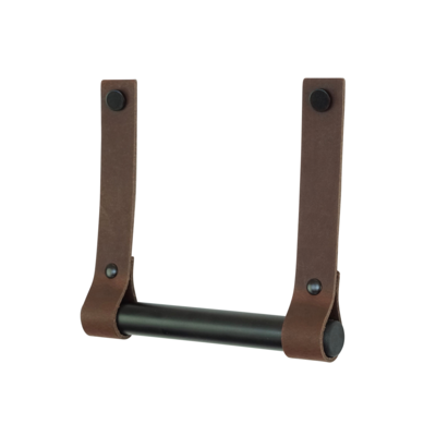 Leren toiletrolhouder (roldrager: zwart metaal)