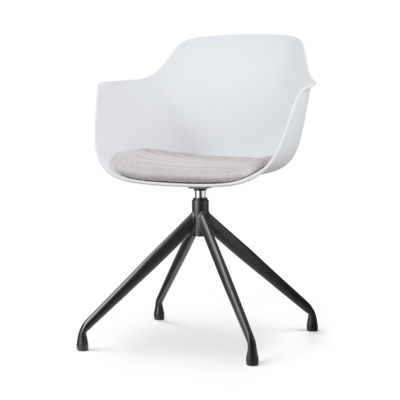 Nola-Liz zwart draaibare eetkamerstoel - Witte zitting met armleuningen (incl. zitkussen)