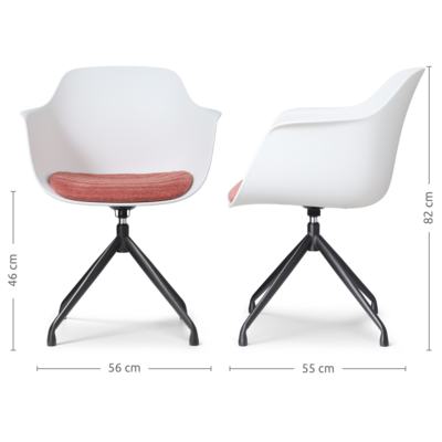 Nola-Liz zwart draaibare eetkamerstoel - Witte zitting met armleuningen (incl. zitkussen)