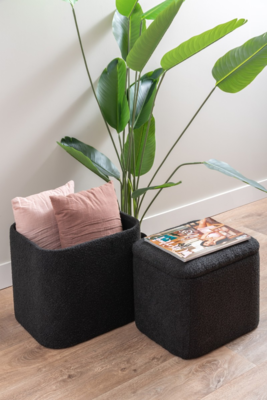 Poef set Ada opbergbouclé, set van 2 stuks