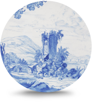 Rond schilderij aluminium Delfts blauwe borden