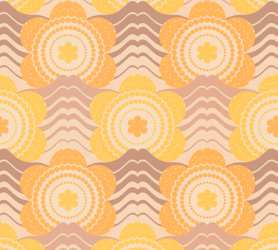 Retro bloemmotief behang - beige, bruin, oranje