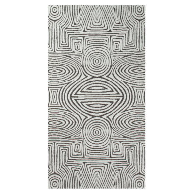 Geometrisch Off-white vloerkleed Tabasco met cirkels en labyrinten in goudgeel