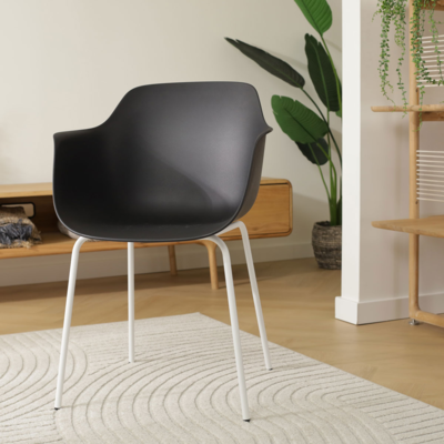 Eetkamerstoel Nora-Puk wit onderstel - met armleuningen