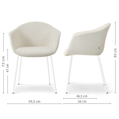Eetkamerstoel Nora-Otis gestoffeerd - wit onderstel - met armleuningen